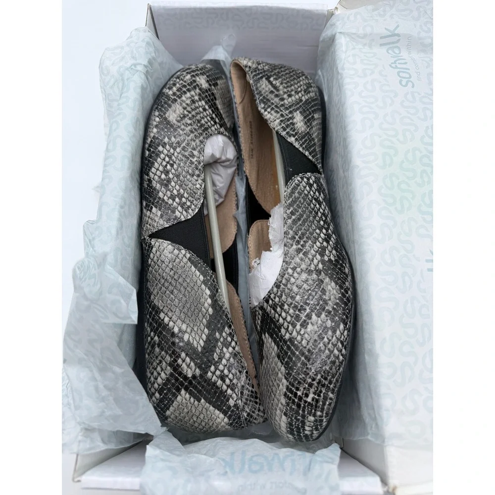SoftWalk Norwich Snakeskin‎ Ballet Flats Black White Womens 10.5 N S1564-055